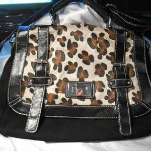 Coco + Carmen Faux Fur Satchel Bag Purse Leopard Print